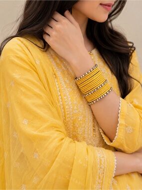Yellow Layered Bangle Bracelet with Crystal Trim